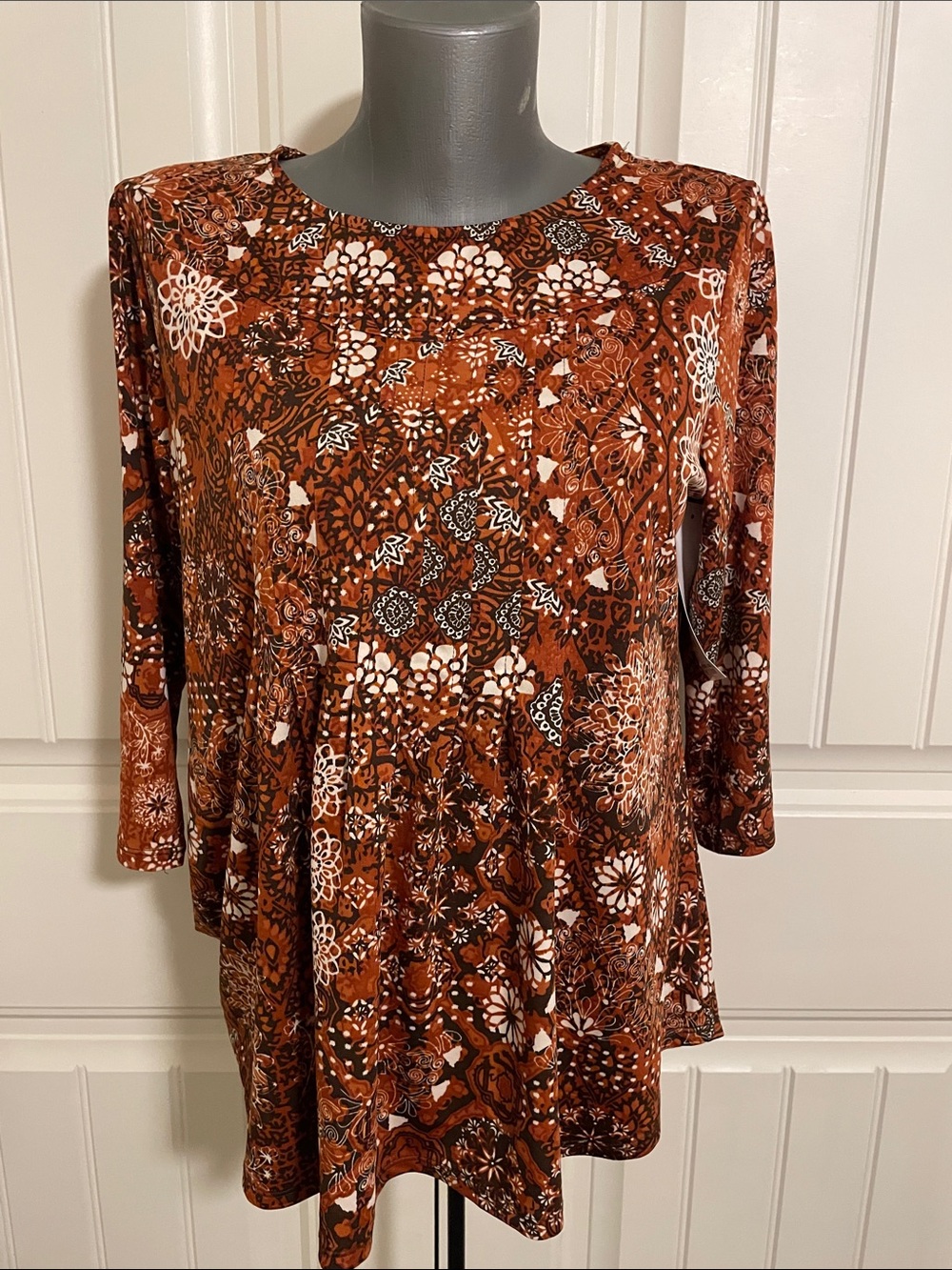 Southern Lady Rust Brown Floral Long-Sleeve Tunic